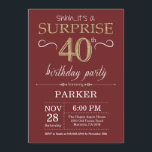 Surprise 40th Birthday Burgundy and Gold Glitter Invitation<br><div class="desc">Surprise 40th Birthday Invitation with Burgundy and Gold Glitter Background. Adult Birthday. Men or Women Bday Invite. Any age. For further customisation,  please click the "Customise it" button and use our design tool to modify this template.</div>
