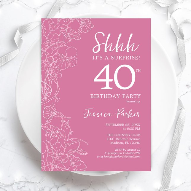 Surprise 40th Birthday - Floral Pink Invitation (Creator Uploaded)