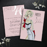 Surprise 40th Birthday Forty and Fabulous Pin Up Invitation<br><div class="desc">A hand painted watercolor blonde woman pin up model wearing a form-fitting black and white skirt and top with striking long red evening gloves holding a martini on a stylish vintage inspired Forty and Fabulous - 40th Surprise Birthday Party invitation in dusty rose pink. This invitation is sexy, classy and...</div>