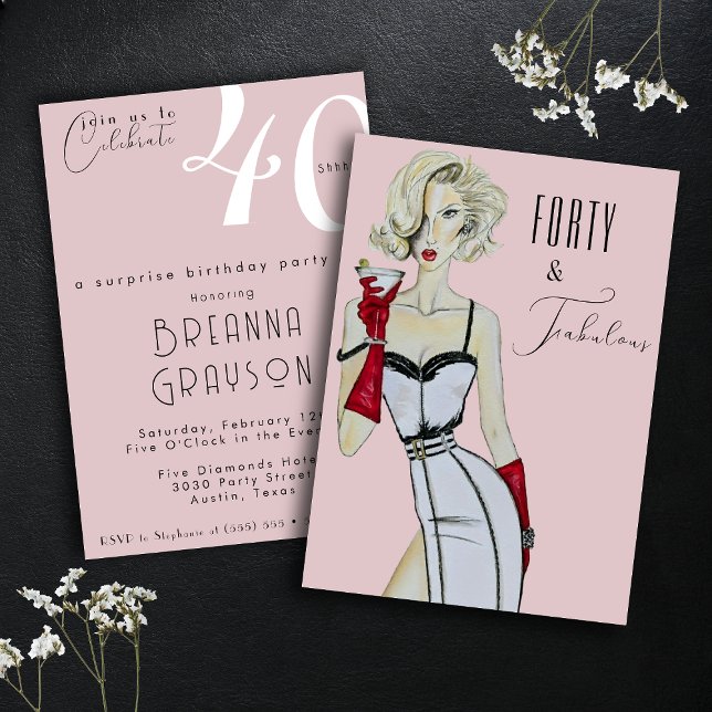 Surprise 40th Birthday Forty and Fabulous Pin Up Invitation (Creator Uploaded)