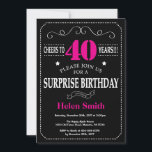 Surprise 40th Birthday Hot Pink and Black Invitation<br><div class="desc">Surprise 40th Birthday Invitation Hot Pink and Black Typography. Chalkboard. Black and White Background. Adult Birthday. Male Men or Women Birthday. Kids Boy or Girl Lady Teen Teenage Bday Invite. 13th 15th 16th 18th 20th 21st 30th 40th 50th 60th 70th 80th 90th 100th. Any Age. For further customisation, please click...</div>