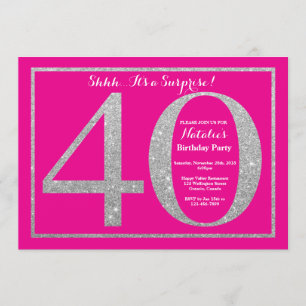 Surprise 40th Birthday Hot Pink and Silver Glitter Invitation