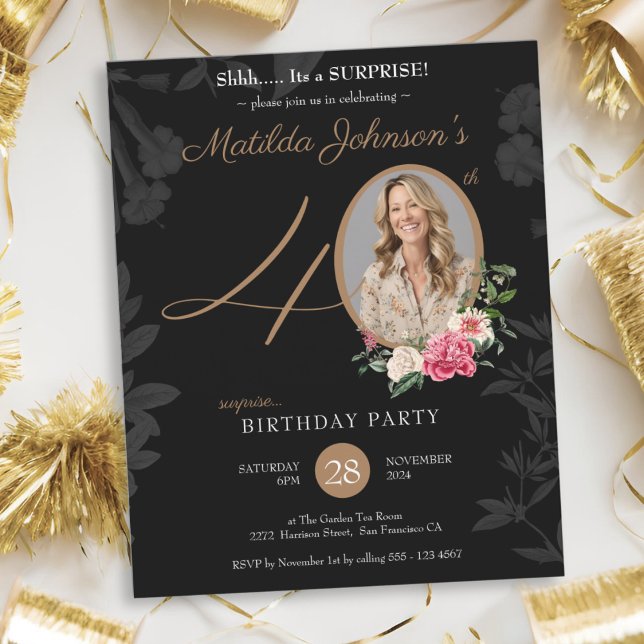 Surprise 40th Birthday Invitation (Surprise Black 40th Birthday Invitation)
