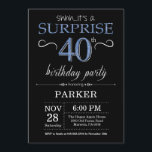 Surprise 40th Birthday Invitation Black and Blue<br><div class="desc">Surprise 40th Birthday Invitation with Black and Blue Glitter Background. Chalkboard. Adult Birthday. Men or Women Bday Invite. Any age. For further customisation,  please click the "Customise it" button and use our design tool to modify this template.</div>