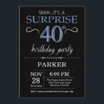 Surprise 40th Birthday Invitation Black and Blue<br><div class="desc">Surprise 40th Birthday Invitation with Black and Blue Glitter Background. Chalkboard. Adult Birthday. Men or Women Bday Invite. Any age. For further customisation,  please click the "Customise it" button and use our design tool to modify this template.</div>