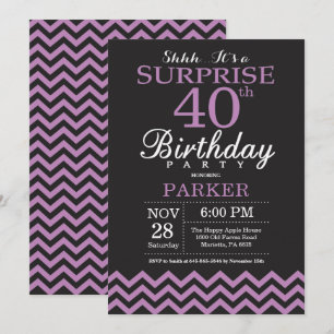 Surprise 40th Birthday Invitation Black and Purple