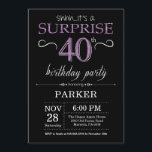 Surprise 40th Birthday Invitation Black and Purple<br><div class="desc">Surprise 40th Birthday Invitation with Black and Purple Glitter Background. Chalkboard. Adult Birthday. Men or Women Bday Invite. Any age. For further customisation,  please click the "Customise it" button and use our design tool to modify this template.</div>