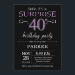 Surprise 40th Birthday Invitation Black and Purple<br><div class="desc">Surprise 40th Birthday Invitation with Black and Purple Glitter Background. Chalkboard. Adult Birthday. Men or Women Bday Invite. Any age. For further customisation,  please click the "Customise it" button and use our design tool to modify this template.</div>