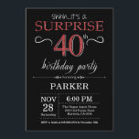 Surprise 40th Birthday Invitation Black and Red<br><div class="desc">Surprise 40th Birthday Invitation with Black and Red Glitter Background. Chalkboard. Adult Birthday. Men or Women Bday Invite. Any age. For further customisation,  please click the "Customise it" button and use our design tool to modify this template.</div>