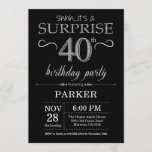 Surprise 40th Birthday Invitation Black and Silver<br><div class="desc">Surprise 40th Birthday Invitation with Black and Silver Glitter Background. Chalkboard. Adult Birthday. Men or Women Bday Invite. Any age. For further customisation,  please click the "Customise it" button and use our design tool to modify this template.</div>