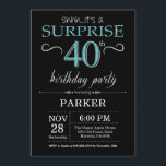 Surprise 40th Birthday Invitation Black and Teal<br><div class="desc">Surprise 40th Birthday Invitation with Black and Teal Glitter Background. Chalkboard. Adult Birthday. Men or Women Bday Invite. Any age. For further customisation,  please click the "Customise it" button and use our design tool to modify this template.</div>