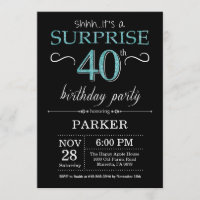 Surprise 40th Birthday Invitation Black and Teal