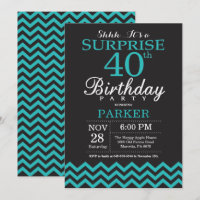 Surprise 40th Birthday Invitation Black and Teal