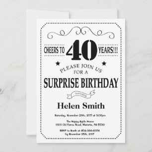 Surprise 40th Birthday Invitation Black and White
