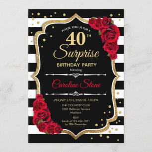 Surprise 40th Birthday Invitation Black White Red
