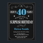 Surprise 40th Birthday Invitation Blue and Black<br><div class="desc">Surprise 40th Birthday Invitation Blue and Black Typography. Chalkboard. Black and White Background. Adult Birthday. Male Men or Women Birthday. Kids Boy or Girl Lady Teen Teenage Bday Invite. 13th 15th 16th 18th 20th 21st 30th 40th 50th 60th 70th 80th 90th 100th. Any Age. For further customisation, please click the...</div>
