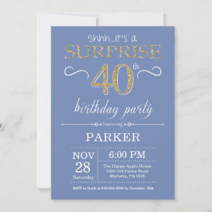 Surprise 40th Birthday Invitation Blue and Gold