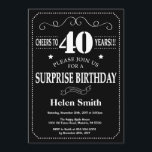 Surprise 40th Birthday Invitation Chalkboard<br><div class="desc">Surprise 40th Birthday Invitation Chalkboard. Black and White Background. Adult Birthday. Male Men or Women Birthday. Kids Boy or Girl Lady Teen Teenage Bday Invite. 13th 15th 16th 18th 20th 21st 30th 40th 50th 60th 70th 80th 90th 100th. Any Age. For further customisation, please click the "Customise it" button and...</div>