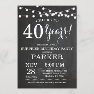 Surprise 40th Birthday Invitation Chalkboard