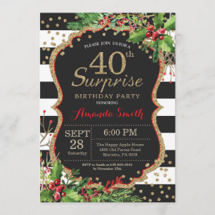 Surprise 40th Birthday Invitation Christmas Gold