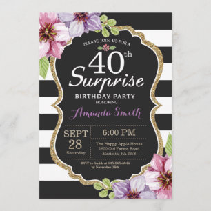 Surprise 40th Birthday Invitation Floral Gold