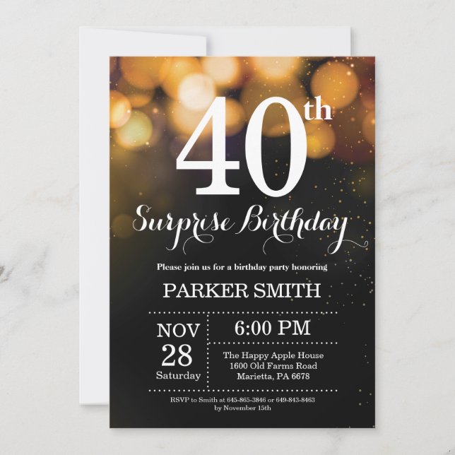 Surprise 40th Birthday Invitation Gold Glitter (Front)