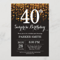 Surprise 40th Birthday Invitation Gold Glitter