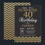 Surprise 40th Birthday Invitation Gold Glitter<br><div class="desc">Surprise 40th Birthday Invitation with Gold Glitter Chevron. Chalkboard. Black and Gold Glitter. Adult Birthday. Man or Women Bday Invite. For further customisation,  please click the "Customise it" button and use our design tool to modify this template.</div>