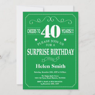 Surprise 40th Birthday Invitation Green and White