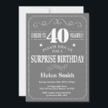 Surprise 40th Birthday Invitation Grey and White<br><div class="desc">Surprise 40th Birthday Invitation Grey and White Typography. Grey Background. Adult Birthday. Male Men or Women Birthday. Kids Boy or Girl Lady Teen Teenage Bday Invite. 13th 15th 16th 18th 20th 21st 30th 40th 50th 60th 70th 80th 90th 100th. Any Age. For further customisation, please click the "Customise it" button...</div>