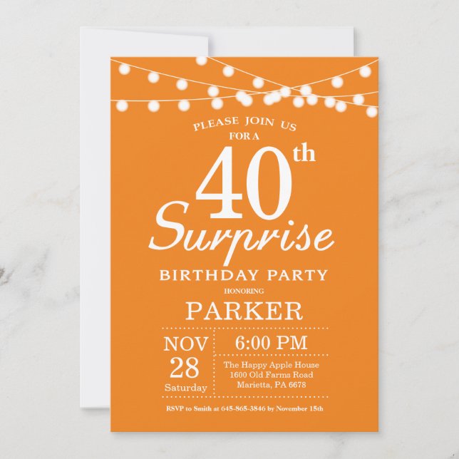 Surprise 40th Birthday Invitation Orange (Front)
