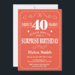 Surprise 40th Birthday Invitation Orange and White<br><div class="desc">Surprise 40th Birthday Invitation Orange and White Typography. Orange Background. Adult Birthday. Male Men or Women Birthday. Kids Boy or Girl Lady Teen Teenage Bday Invite. 13th 15th 16th 18th 20th 21st 30th 40th 50th 60th 70th 80th 90th 100th. Any Age. For further customisation, please click the "Customise it" button...</div>