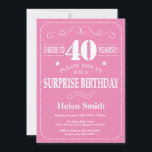 Surprise 40th Birthday Invitation Pink and White<br><div class="desc">Surprise 40th Birthday Invitation Pink and White Typography. Pink Background. Adult Birthday. Male Men or Women Birthday. Kids Boy or Girl Lady Teen Teenage Bday Invite. 13th 15th 16th 18th 20th 21st 30th 40th 50th 60th 70th 80th 90th 100th. Any Age. For further customisation, please click the "Customise it" button...</div>