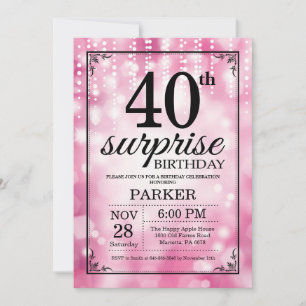 Surprise 40th Birthday Invitation Pink Glitter