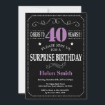 Surprise 40th Birthday Invitation Purple and Black<br><div class="desc">Surprise 40th Birthday Invitation Purple and Black Typography. Chalkboard. Black and White Background. Adult Birthday. Male Men or Women Birthday. Kids Boy or Girl Lady Teen Teenage Bday Invite. 13th 15th 16th 18th 20th 21st 30th 40th 50th 60th 70th 80th 90th 100th. Any Age. For further customisation, please click the...</div>