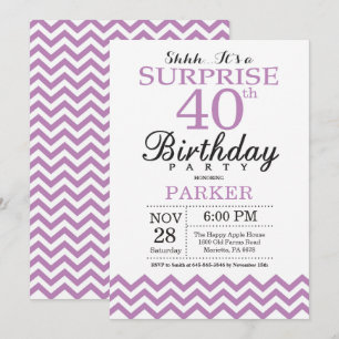 Surprise 40th Birthday Invitation Purple Chevron