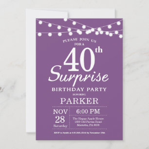 Surprise 40th Birthday Invitation Purple Lavender