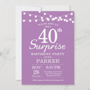 Surprise 40th Birthday Invitation Purple Lavender