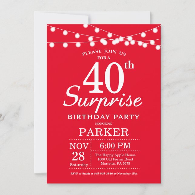 Surprise 40th Birthday Invitation Red (Front)