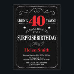 Surprise 40th Birthday Invitation Red and Black<br><div class="desc">Surprise 40th Birthday Invitation Red and Black Typography. Chalkboard. Black and White Background. Adult Birthday. Male Men or Women Birthday. Kids Boy or Girl Lady Teen Teenage Bday Invite. 13th 15th 16th 18th 20th 21st 30th 40th 50th 60th 70th 80th 90th 100th. Any Age. For further customisation, please click the...</div>