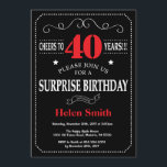 Surprise 40th Birthday Invitation Red and Black<br><div class="desc">Surprise 40th Birthday Invitation Red and Black Typography. Chalkboard. Black and White Background. Adult Birthday. Male Men or Women Birthday. Kids Boy or Girl Lady Teen Teenage Bday Invite. 13th 15th 16th 18th 20th 21st 30th 40th 50th 60th 70th 80th 90th 100th. Any Age. For further customisation, please click the...</div>