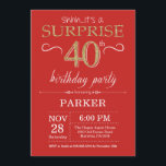 Surprise 40th Birthday Invitation Red and Gold<br><div class="desc">Surprise 40th Birthday Invitation with Red and Gold Glitter Background. Adult Birthday. Men or Women Bday Invite. Any age. For further customisation,  please click the "Customise it" button and use our design tool to modify this template.</div>