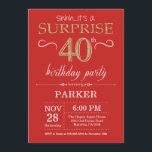 Surprise 40th Birthday Invitation Red and Gold<br><div class="desc">Surprise 40th Birthday Invitation with Red and Gold Glitter Background. Adult Birthday. Men or Women Bday Invite. Any age. For further customisation,  please click the "Customise it" button and use our design tool to modify this template.</div>