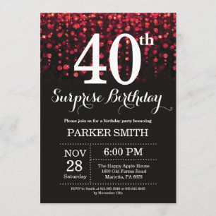 Surprise 40th Birthday Invitation Red Glitter
