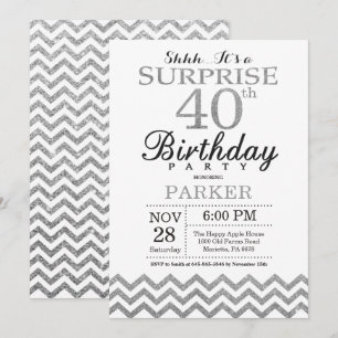 Surprise 40th Birthday Invitation Silver Glitter