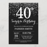 Surprise 40th Birthday Invitation Silver Glitter