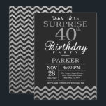 Surprise 40th Birthday Invitation Silver Glitter<br><div class="desc">Surprise 40th Birthday Invitation with Silver Glitter Chevron. Chalkboard. Black and Silver Glitter. Adult Birthday. Man or Women Bday Invite. For further customisation,  please click the "Customise it" button and use our design tool to modify this template.</div>
