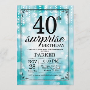 Surprise 40th Birthday Invitation Teal Glitter