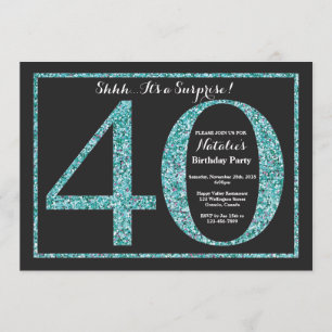 Surprise 40th Birthday Invitation Teal Glitter