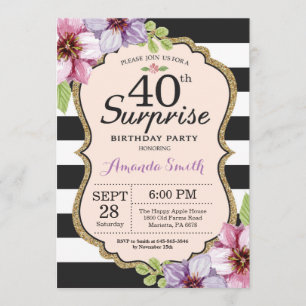 Surprise 40th Birthday Invitation Women Floral